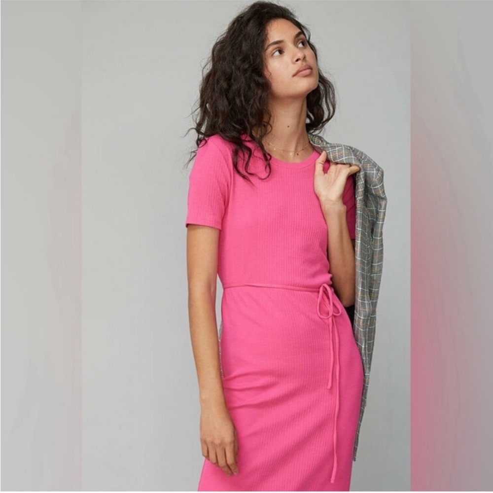 Anthropologie Saturday Sunday Pink Ribbed Midi Dress
